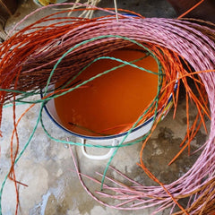 the Basket Room Atia orange colour block bicycle basket bike tiered fietsmand oranje naturel handgemaakt
