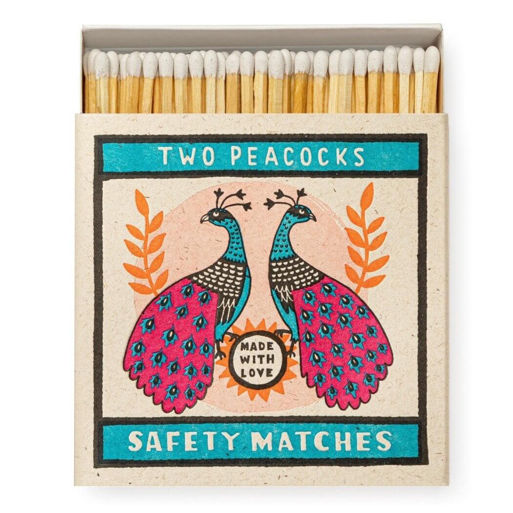 Archivist Gallery long matches matchbox letterpress two peacocks luciferdoos groot lange lucifers pauwen