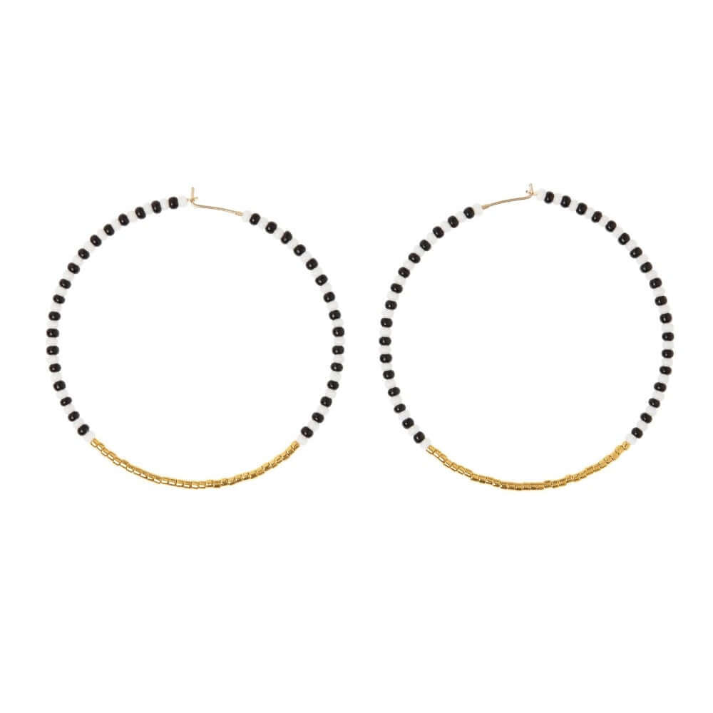 Sidai Design zebra hoop earrings oorbellen zwart wit goud kralen Masaai Masai