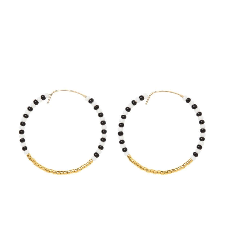 Sidai Design zebra hoop earrings oorbellen zwart wit goud kralen Masaai Masai
